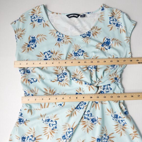 Lands End Cap Sleeve Twist Front Flare Dress Womens Medium Floral Aqua Blue - Picture 4 of 16